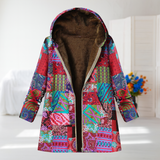 Sara | Pink Patchwork Fleece-Lined Hooded Coat