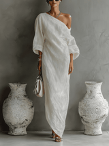 Aurora | Ivory One-Shoulder Flowing Maxi Dress