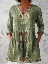 Elise | Soft Green Print V-Neck Blouse