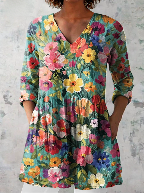 Nora | Bright Floral V-Neck Blouse