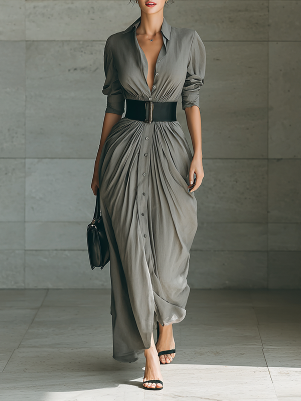 Zahara | Belted Pleated Maxi Dress