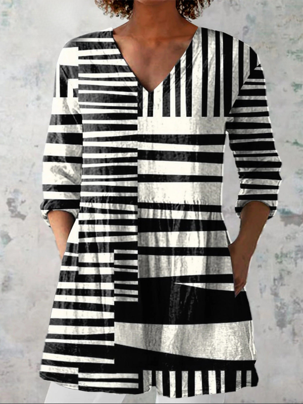 Sophie | Monochrome Stripe V-Neck Blouse