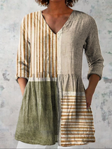 Camille | Neutral Stripe V-Neck Blouse