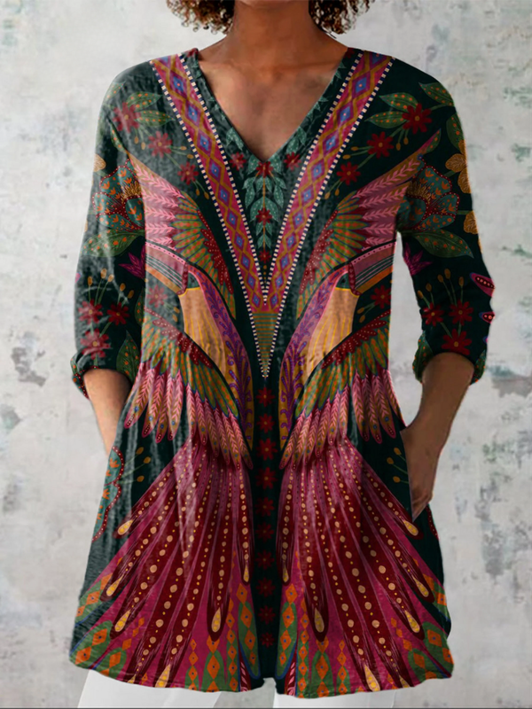 Manon | Deep Red Print V-Neck Blouse