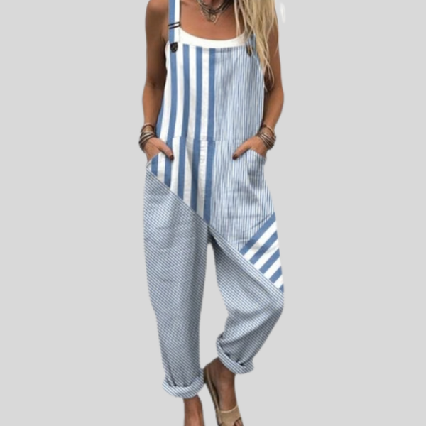 Blue & White Striped Dungarees