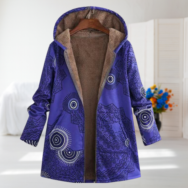 Vittoria | Purple Mandala Fleece-Lined Hooded Coat