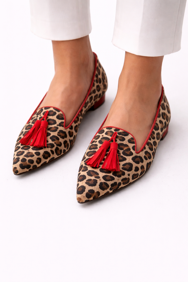 Gelly | Red Tassel Leopard Flats