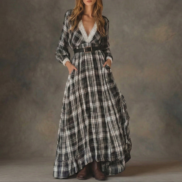 Marisela | Belted Check Maxi Dress