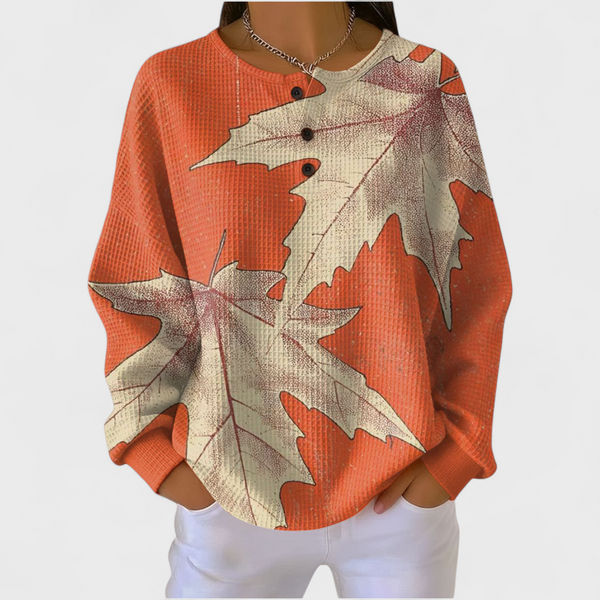 Molly | Orange Jumper with Autumn Leaf Design