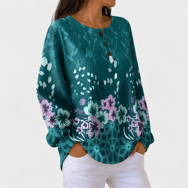 Nora | Petrol Coloured Jumper with Floral Design