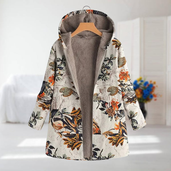 Ludovica | Cream Botanical Fleece-Lined Hooded Coat