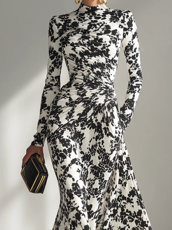 Nikita | Black & White Floral High-Neck Maxi Dress
