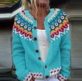 Olivia | Turquoise Fair Isle Knitted Cardigan