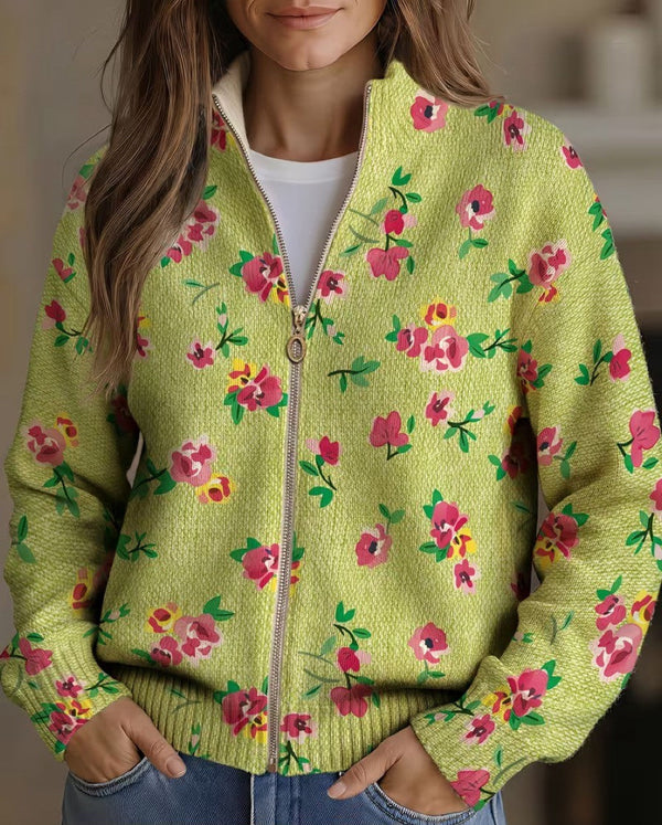 Lauren | Pink & Lime Floral Zip-Up Cardigan