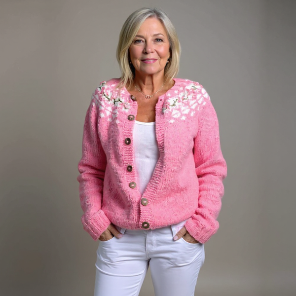 Vera | Soft Pink Floral Icelandic Cardigan