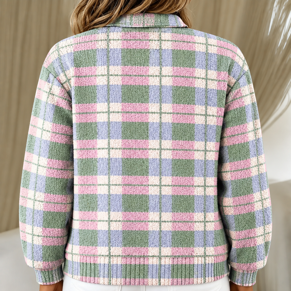 Maggie | Pastel Checked knitted jacket with Buttons