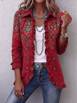 Sophia | Deep Red Paisley Ruffle Jacket