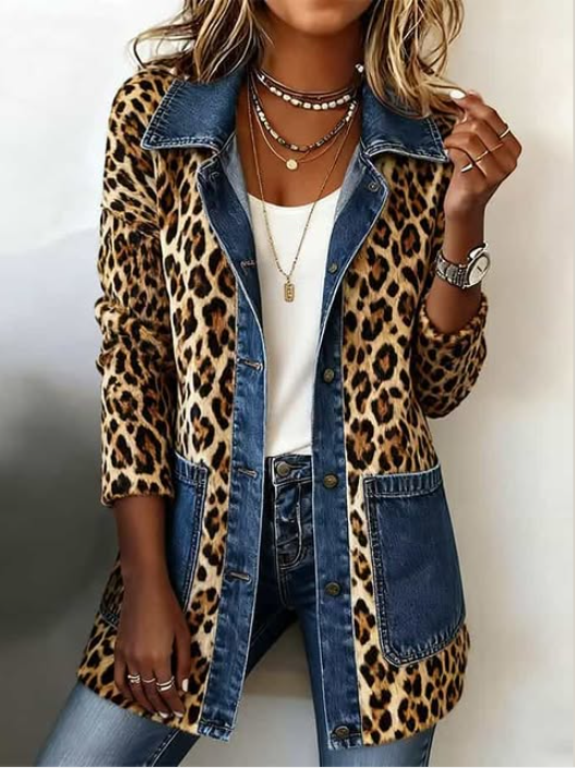 Nora | Leopard and Denim Longline Jacket