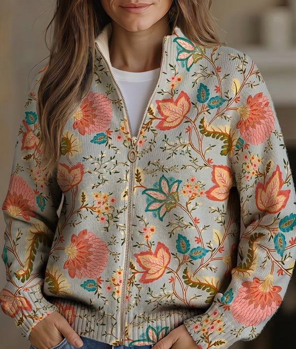 Hayley | Vintage Garden Floral Zip-Up Cardigan