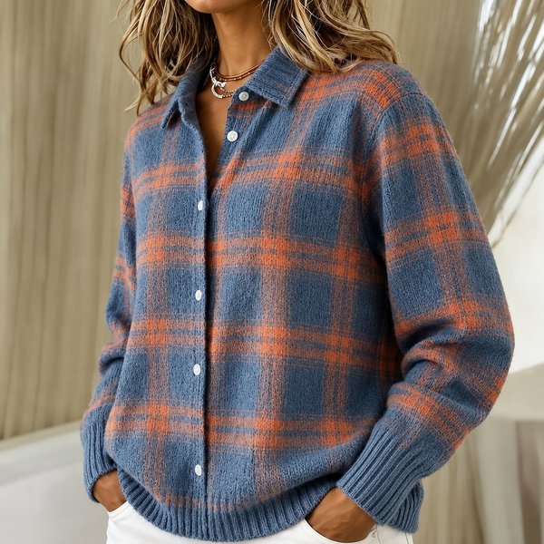Zara | Warm Blue Checked knitted jacket
