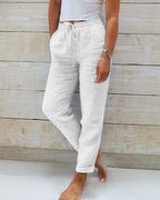 Aria Trousers in Cotton and Linen with an Elastic Waist