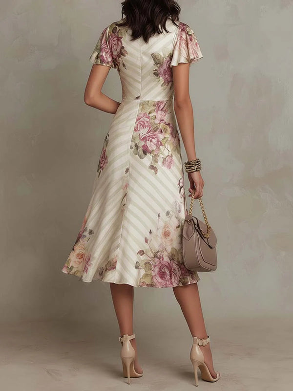 Alba | Elegant Retro Floral Midi Dress