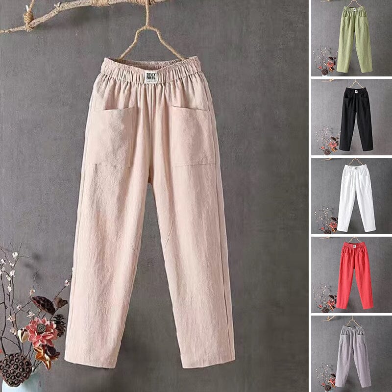 Classic Cotton Linen Trousers with Elasticated Waist