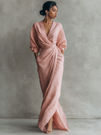 Pink Linen Maxi Dress V-Neck