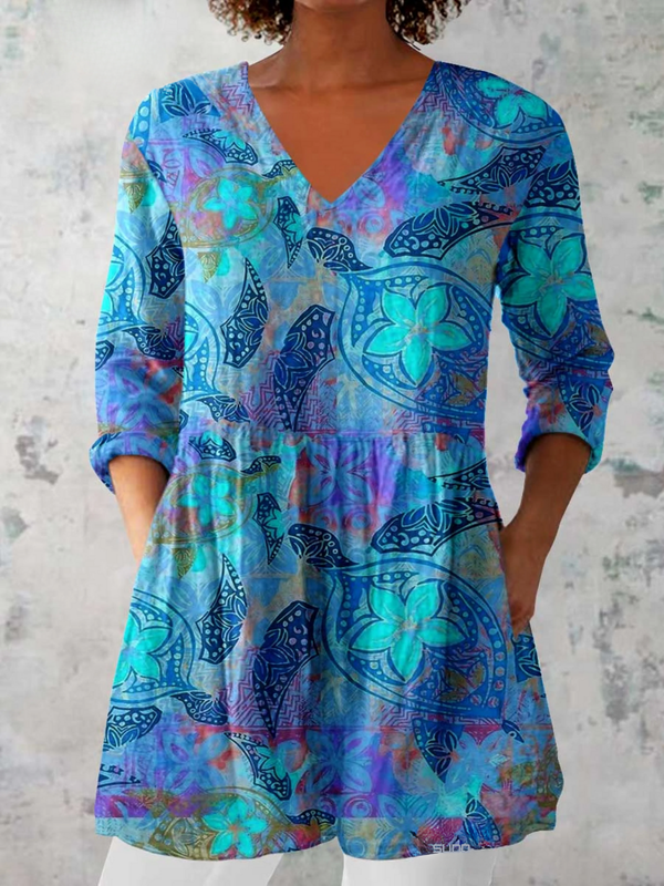 Juliette | Turquoise Floral V-Neck Blouse