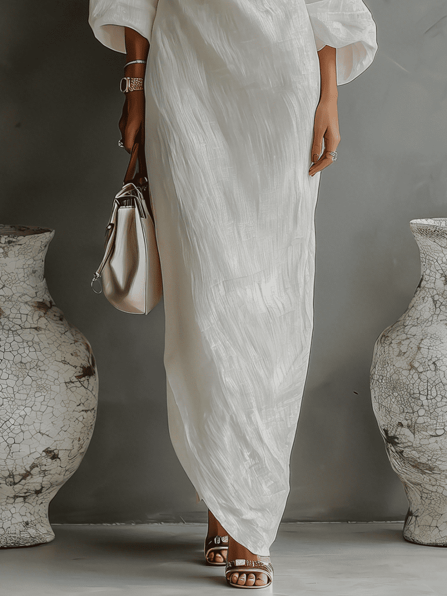 Aurora | Ivory One-Shoulder Flowing Maxi Dress