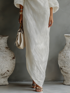 Ivory Linen Dress Off-Shoulder