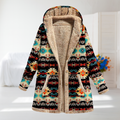 Federica | Black Aztec Fleece-Lined Hooded Coat