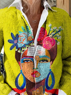 Iona | Chartreuse Embroidered Portrait Cardigan