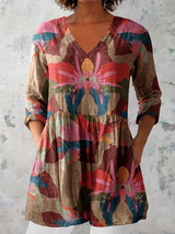 Sarah | Mixed Print V-Neck Blouse