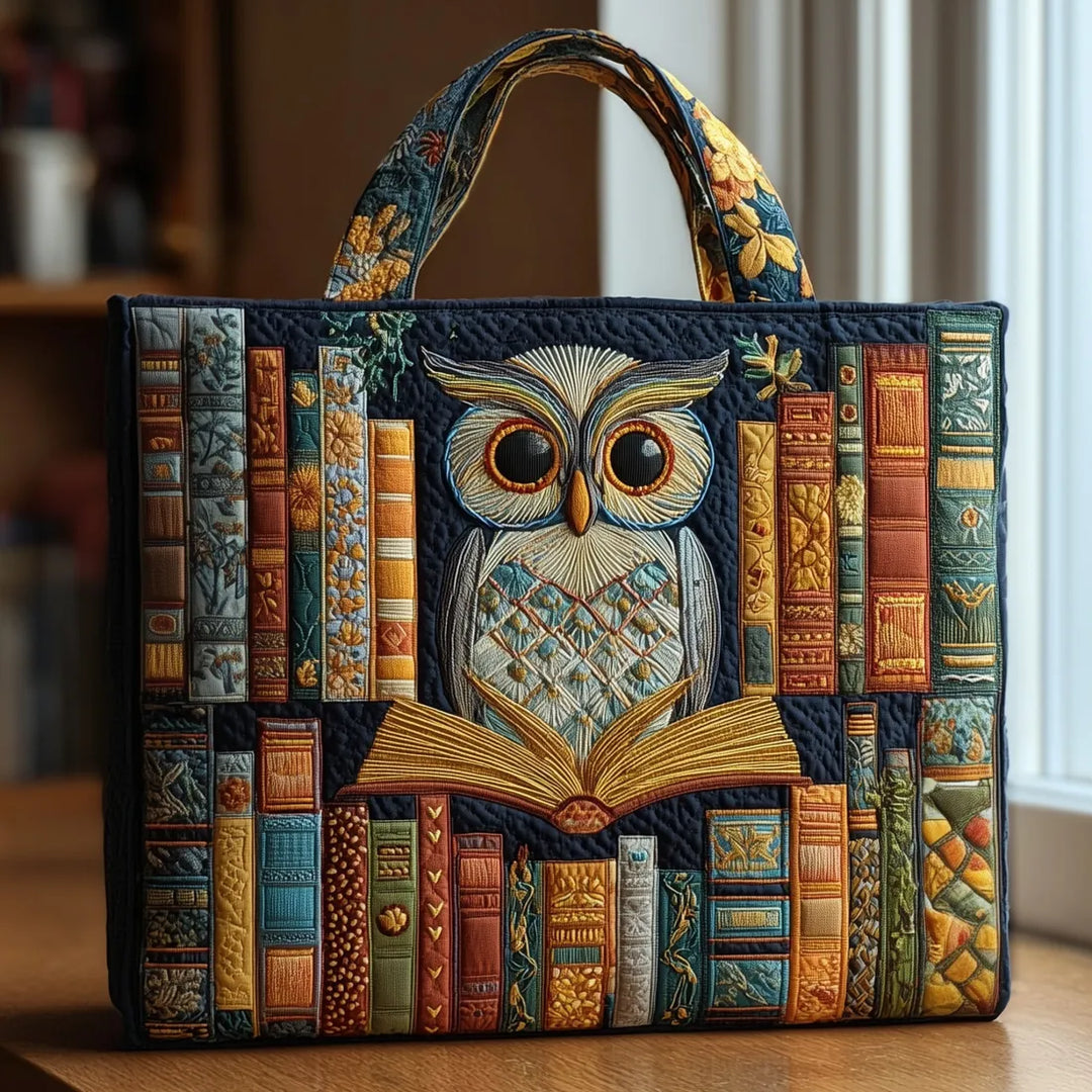 Handcrafted Owl and Vintage Book Tote