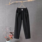 Classic Cotton Linen Trousers with Elasticated Waist