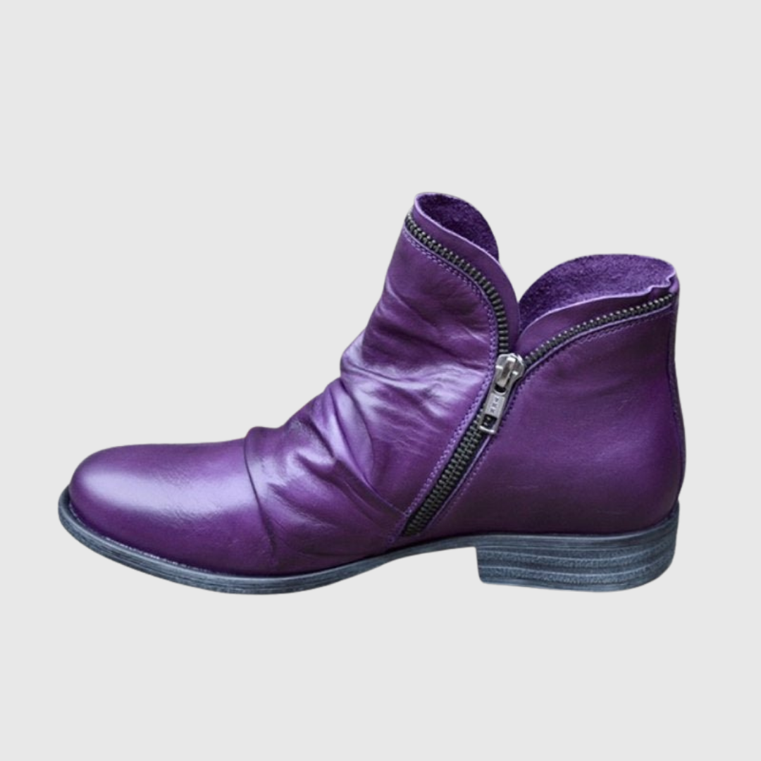 Lunara | Chic Side-Zip Leather Ankle Boots