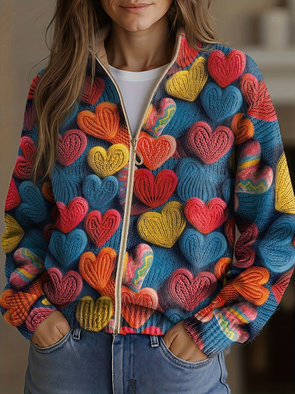 Madeleine | Multicoloured Heart Zip-Up Cardigan