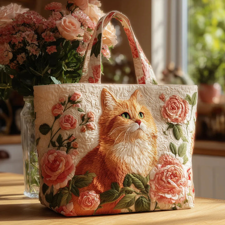 Handcrafted Bag - Ginger Cat Surrounded by Roses