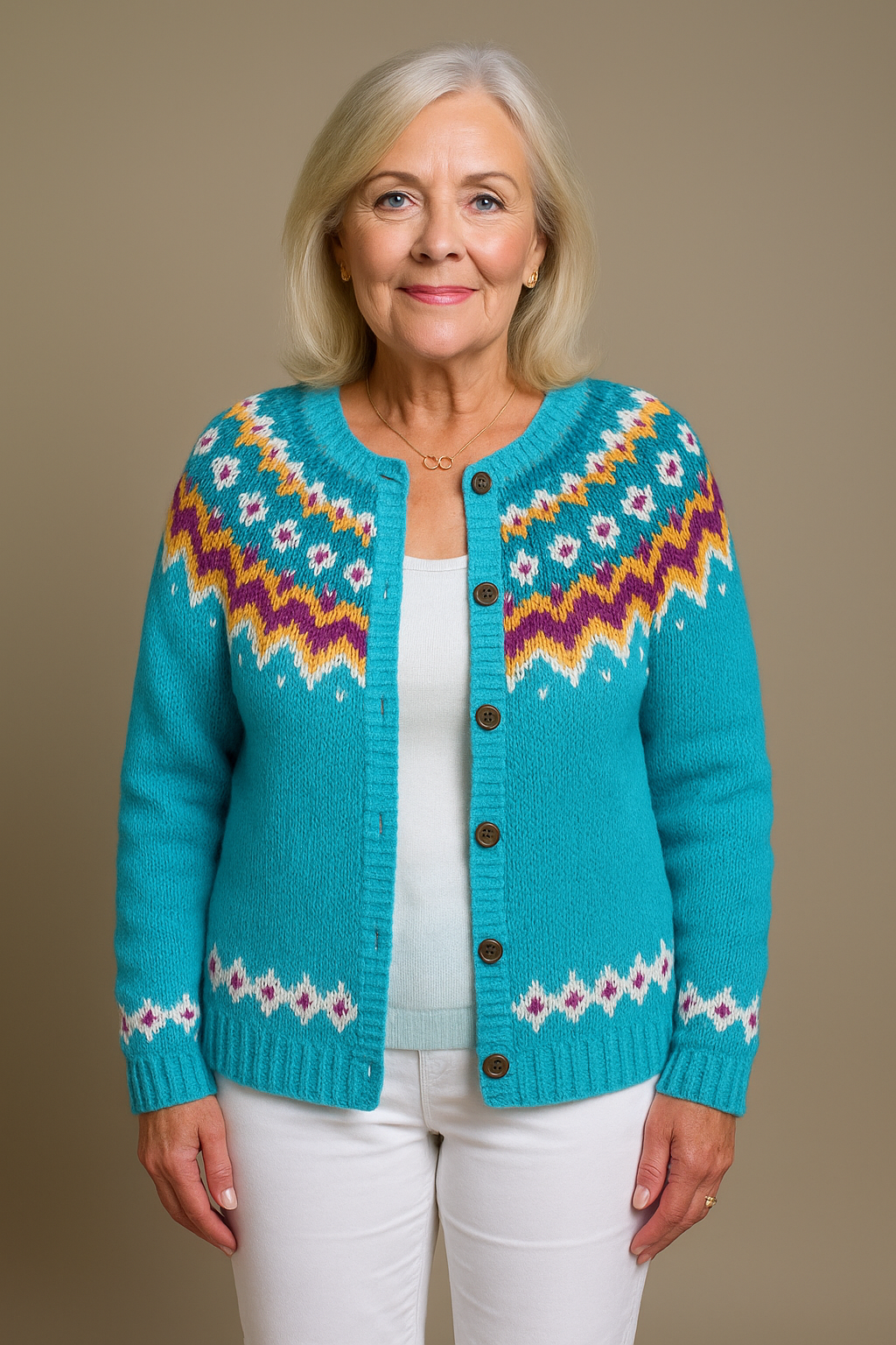 Olivia | Turquoise Fair Isle Knitted Cardigan