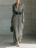 Zahara | Belted Pleated Maxi Dress