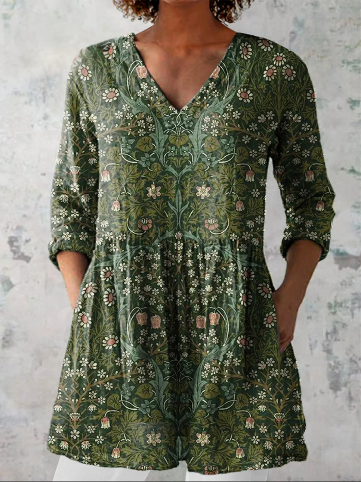 Julie | Sage Print V-Neck Blouse