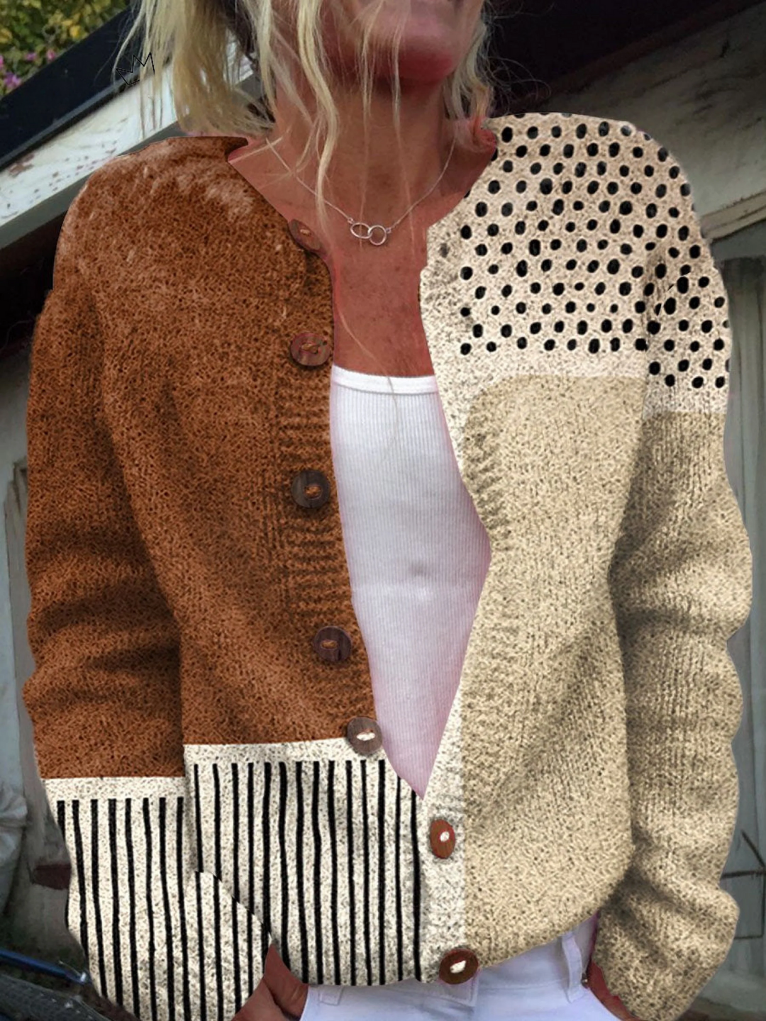 Eloise | Buttoned Knit Cardigan with Patchwork Panels