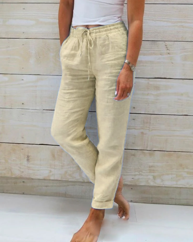 Aria Trousers in Cotton and Linen with an Elastic Waist