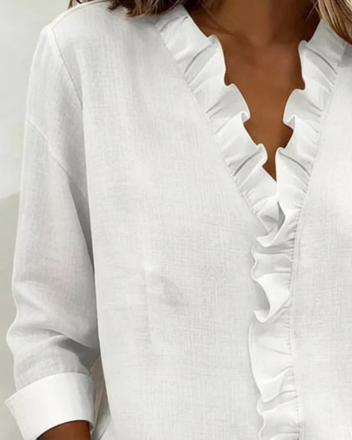 Sadie | Blouse with Ruffles, V-Neck and Long Sleeves