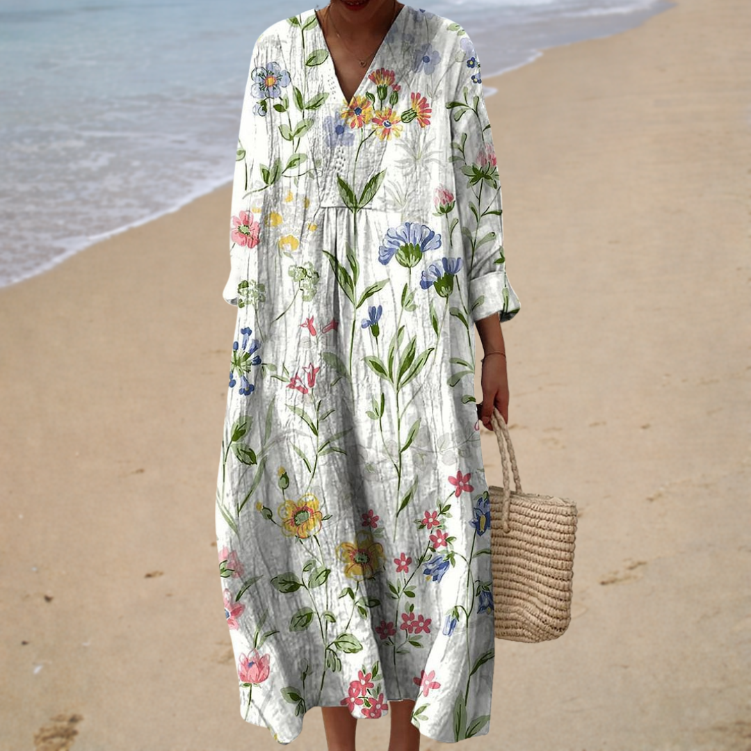 Floral | Three-Quarter Sleeve Long Dress