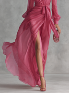 Pink Chiffon Dress with V-Neck