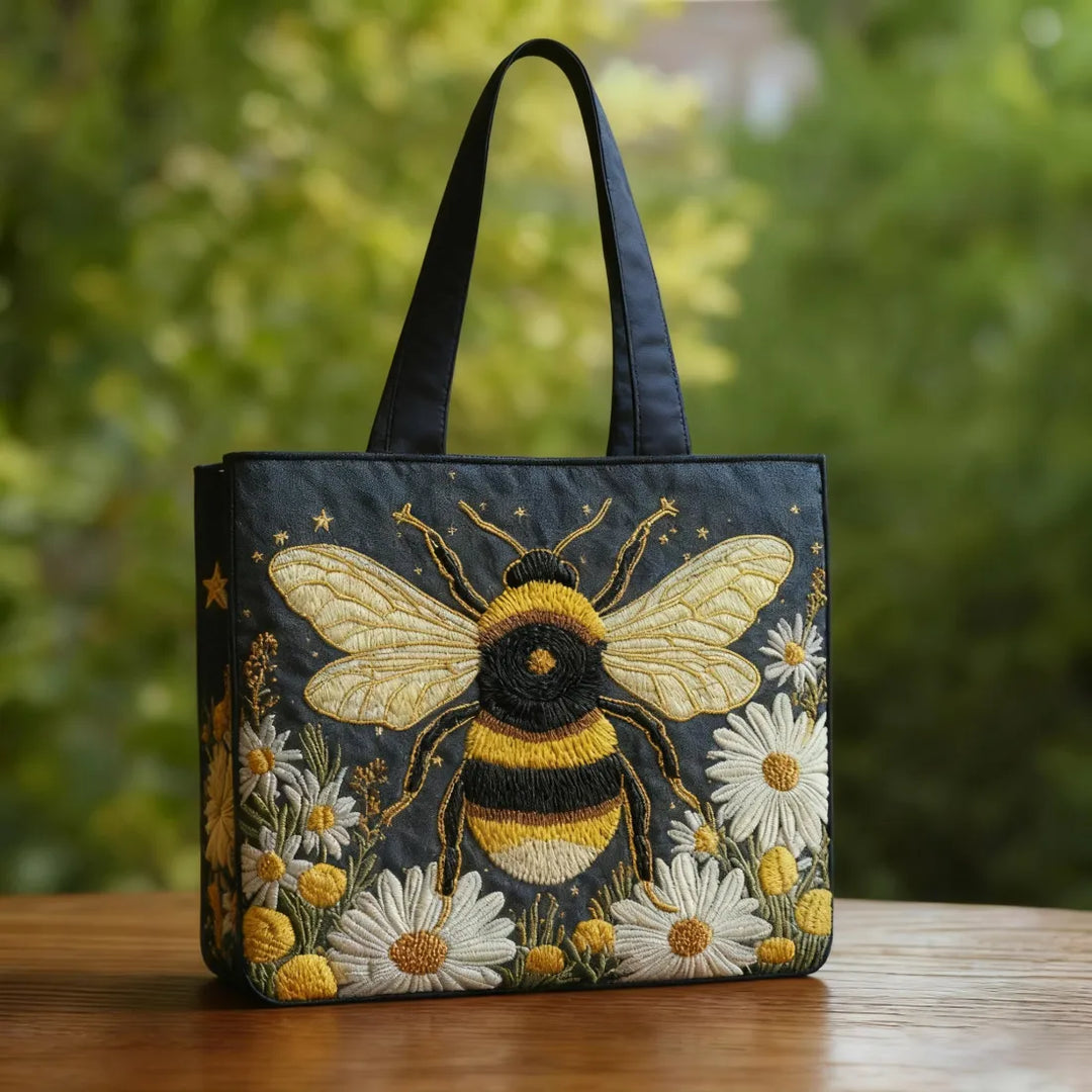 Handcrafted Bag - Bee Design with Daisies and Stars