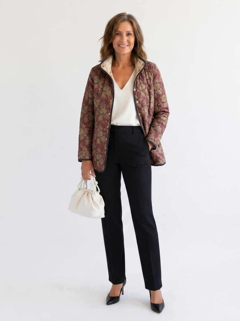 Lydia | Plum Damask Quilted Jacket