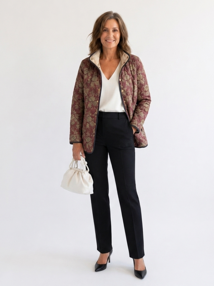 Lydia | Plum Damask Quilted Jacket